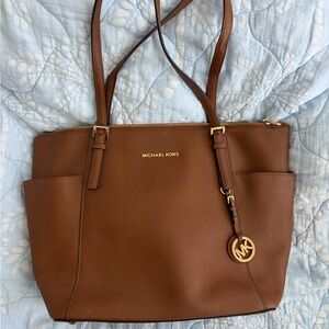 Michael Kors Brown Tan Leather Jet Set Tote